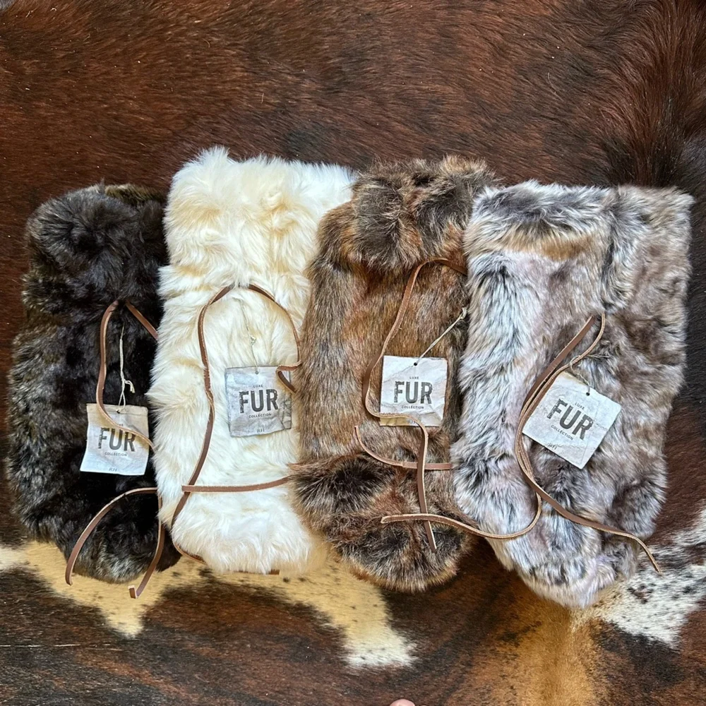 RESTORATION HARDWARE LUXE FAUX FUR WINE BAG
